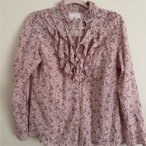 Cino Chic Floral Ruffle Blouse in Soft Pink